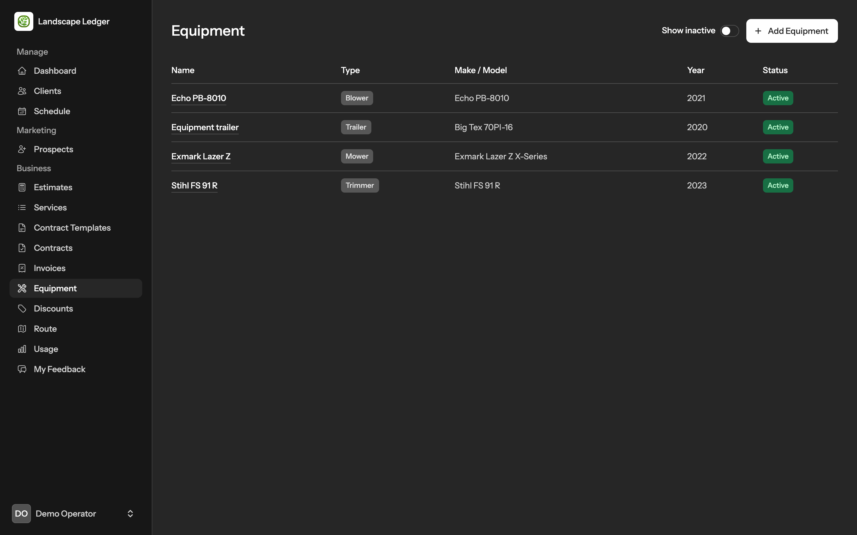 Equipment inventory