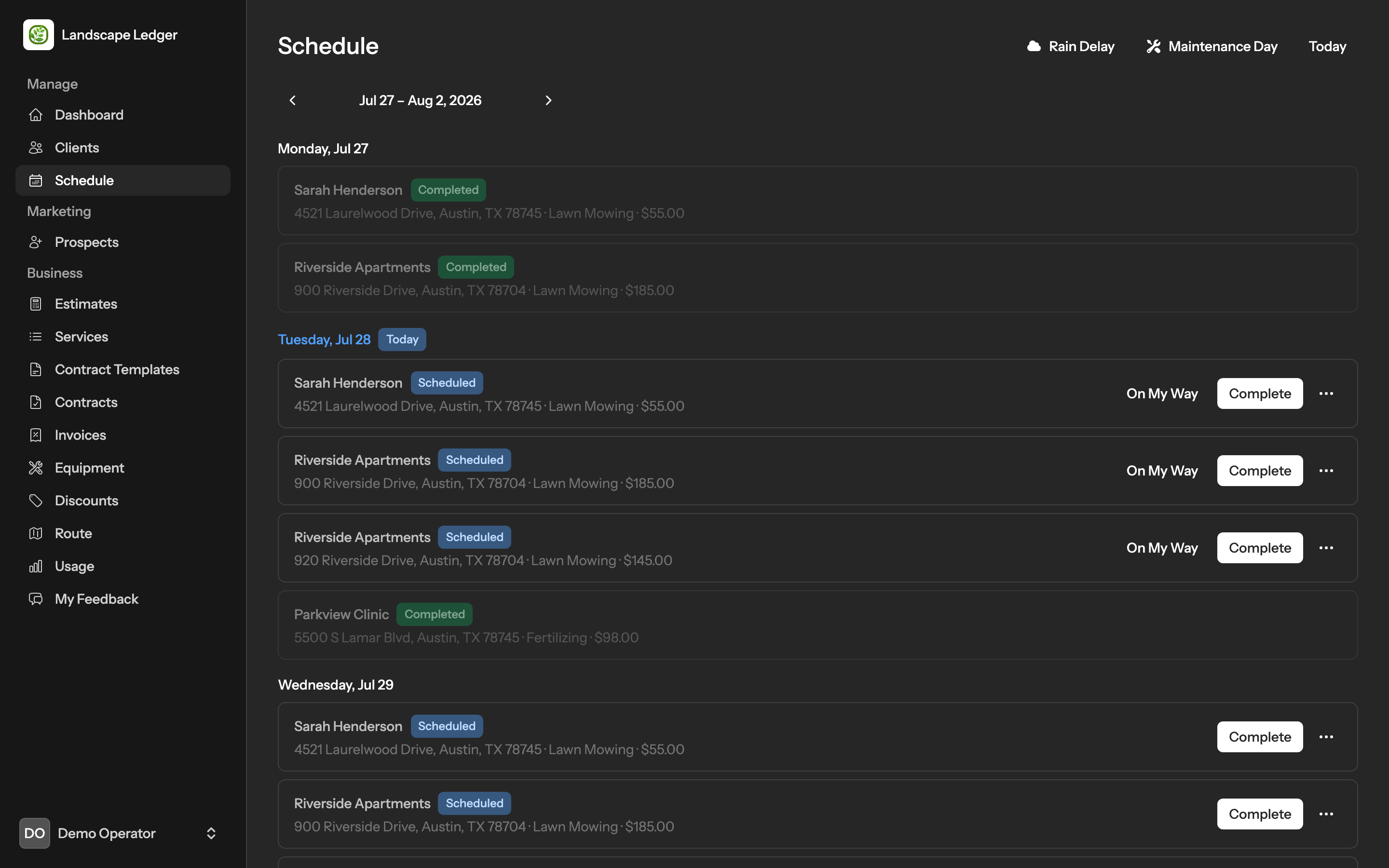 Weekly schedule calendar